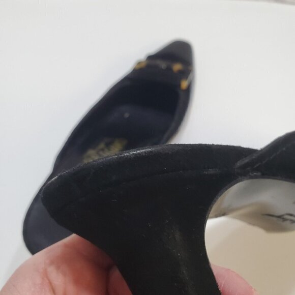 Salvatore Ferragamo Slip-On Mules Heels 7AA Black Suede Leather Tortoise Shell - Picture 15 of 15